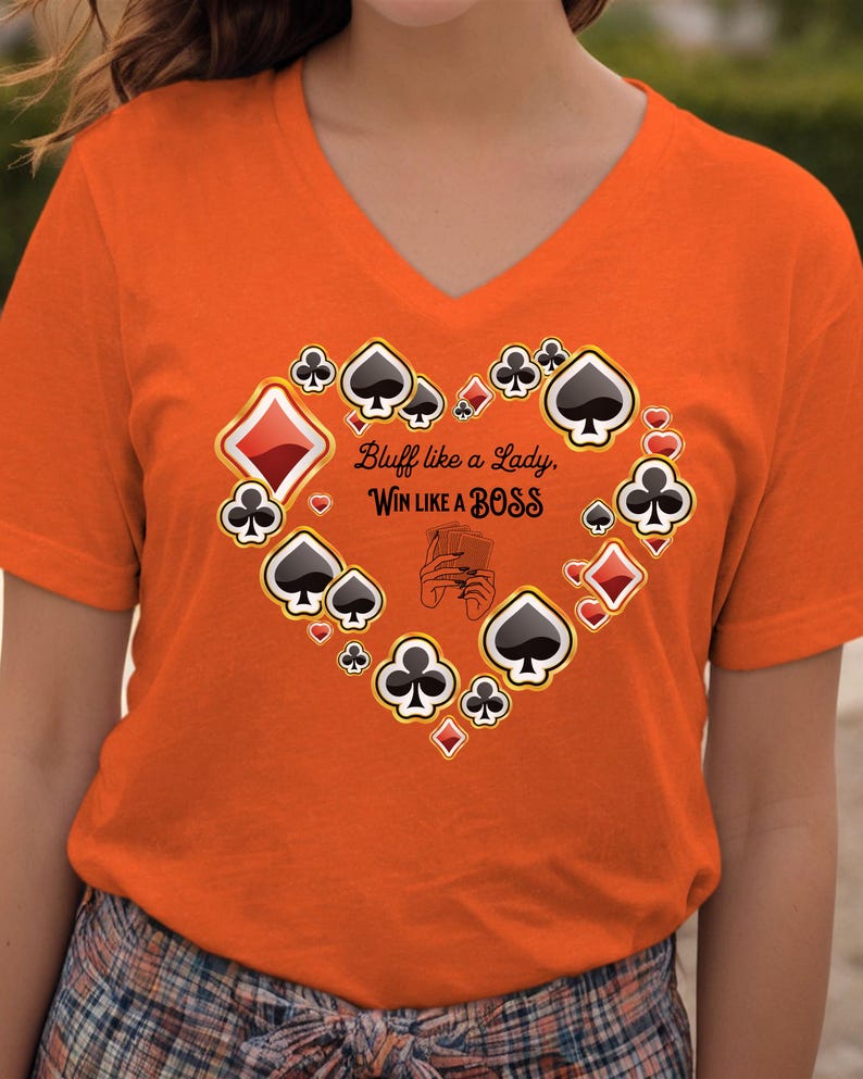 Bluff Like A Lady Poker Shirt, Women Poker Player Shirt, Women Poker V Neck Shirts, Pocket Heart Love Poker Shirt, Short Sleeve Poker Boss