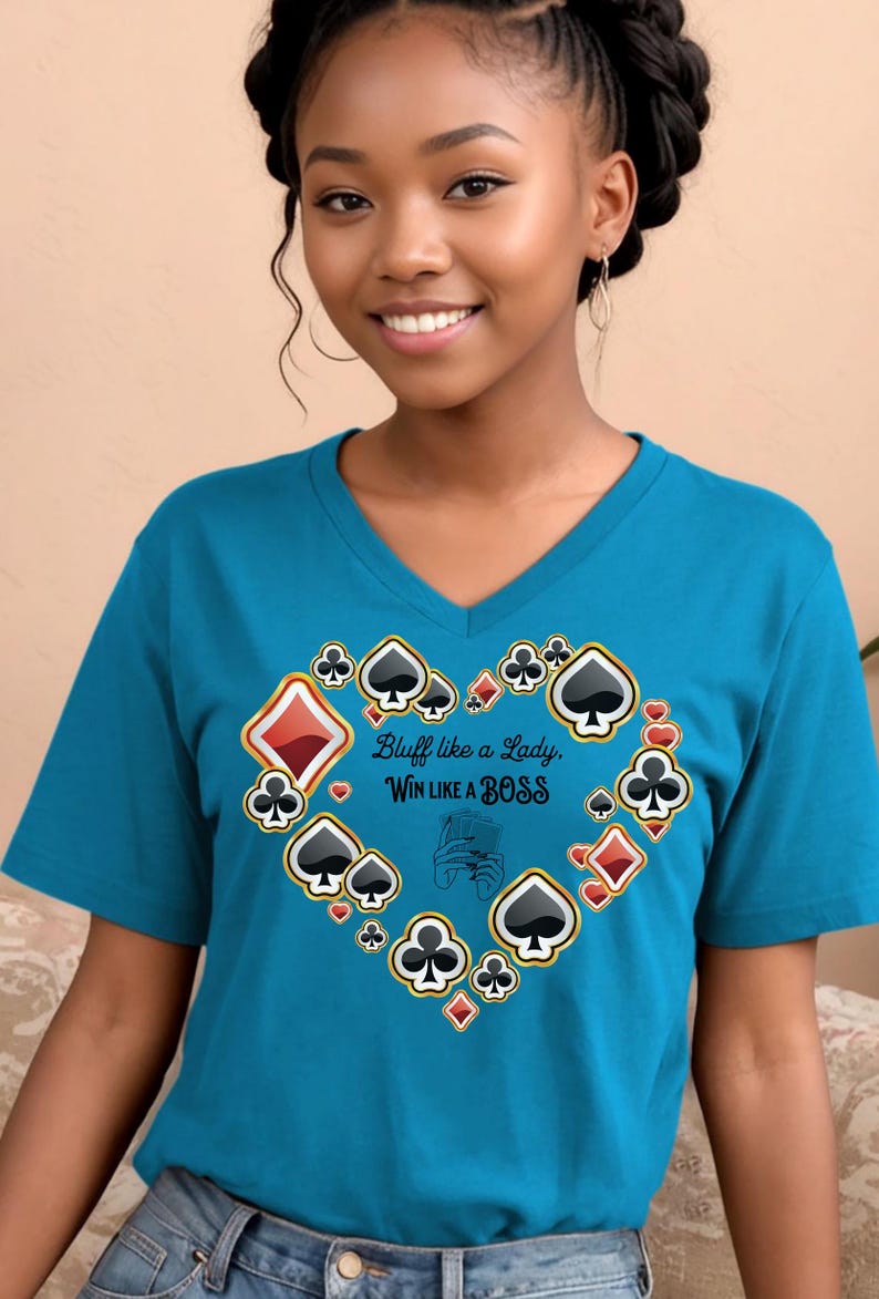 Bluff Like A Lady Poker Shirt, Women Poker Player Shirt, Women Poker V Neck Shirts, Pocket Heart Love Poker Shirt, Short Sleeve Poker Boss