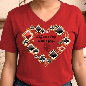 Bluff Like A Lady Poker Shirt, Women Poker Player Shirt, Women Poker V Neck Shirts, Pocket Heart Love Poker Shirt, Short Sleeve Poker Boss