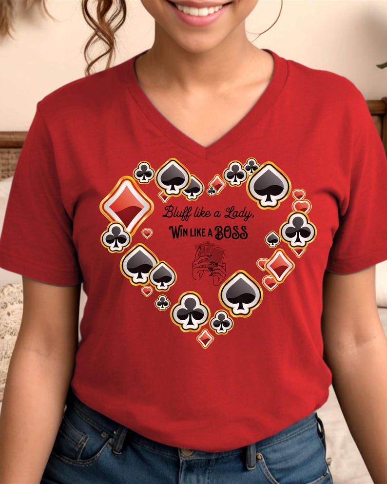 Bluff Like A Lady Poker Shirt, Women Poker Player Shirt, Women Poker V Neck Shirts, Pocket Heart Love Poker Shirt, Short Sleeve Poker Boss