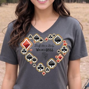 Bluff Like A Lady, Win Like a Boss Poker Women Shirt Poker Player Shirt, Women Poker V Neck Shirts, Pocket Heart Love Poker Shirt, Short Sleeve Poker Boss