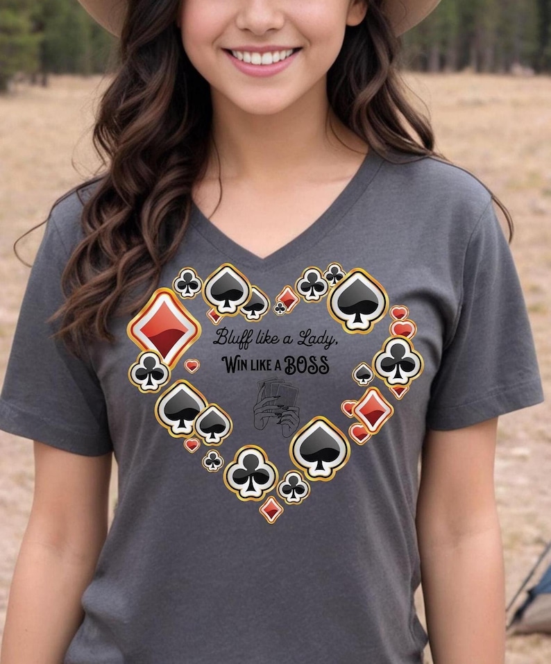 Bluff Like A Lady, Win Like a Boss Poker Women Shirt Poker Player Shirt, Women Poker V Neck Shirts, Pocket Heart Love Poker Shirt, Short Sleeve Poker Boss