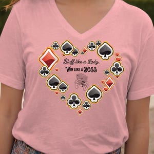 Bluff Like A Lady Poker Shirt, Women Poker Player Shirt, Women Poker V Neck Shirts, Pocket Heart Love Poker Shirt, Short Sleeve Poker Boss
