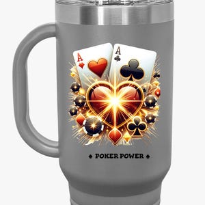 POKER Power und paar Asse 40 Unzen Poker Power Thermobecher, Kartenhai Kaffeetasse, High Stakes Spieler Geschenk, Kasino-Liebhaber
