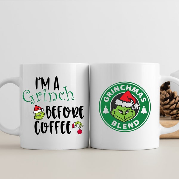 Mug Grinch recto/verso, tasse Grinch personnalisable avec prénom, tasse noël, mug personnalisé noël