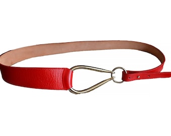 Furla Vintage Bright Genuine Leather Women's Accent Red luxury brand Belt Italy
