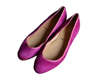 Christian Louboutin Fuchsia Hot Pink iSuede Leather Ballet Flats, Ballet Shoes, 37.5