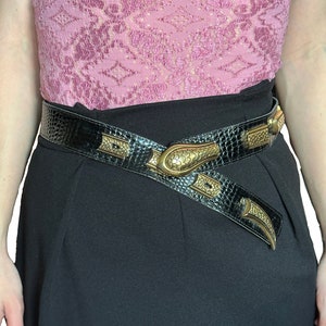 VINTAGE Real Leather Viper Metal Golden Snake Detail Belt, Italian Leather, Ouroboros Belt