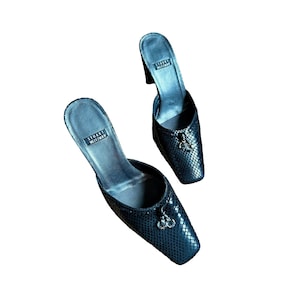 Vintage STUART WEITZMAN Leather Heeled Sandals Flip-Flops Mules, Laser-Coated Sandals, Elegant Ladies Shoes