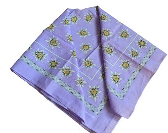 DIRNDL Lavender White small cotton square scarf edelweiss print | Vintage cotton bandana flowers print |Cotton small neck scarf