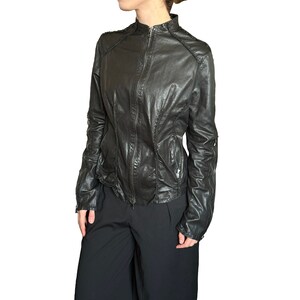 Vintage 90s Black Pino Covino .it collection Unique Ladies Womens Spring Leather Jacket, Made in Italy, Zip Up Leather Jacket, Size 48