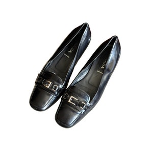 PRADA Women&#39;s Black Leather Buckle Shoes Flats Loafers 38.5, Prada office shoes, Designer loafers, Prada vintage shoes, luxury classic shoes