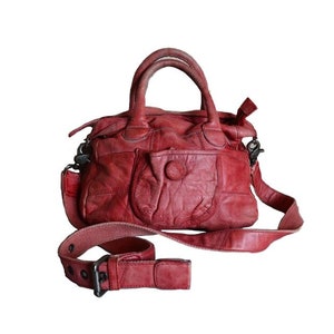 FREDsBRUDER Vintage Damen Rosa Echtleder Top Griff Lange Riemen Umhängetasche Handtasche Boho y2k