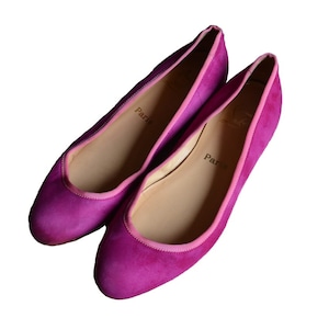 Christian Louboutin Fuchsia Hot Pink iSuede Leather Ballet Flats, Ballet Shoes, 37.5