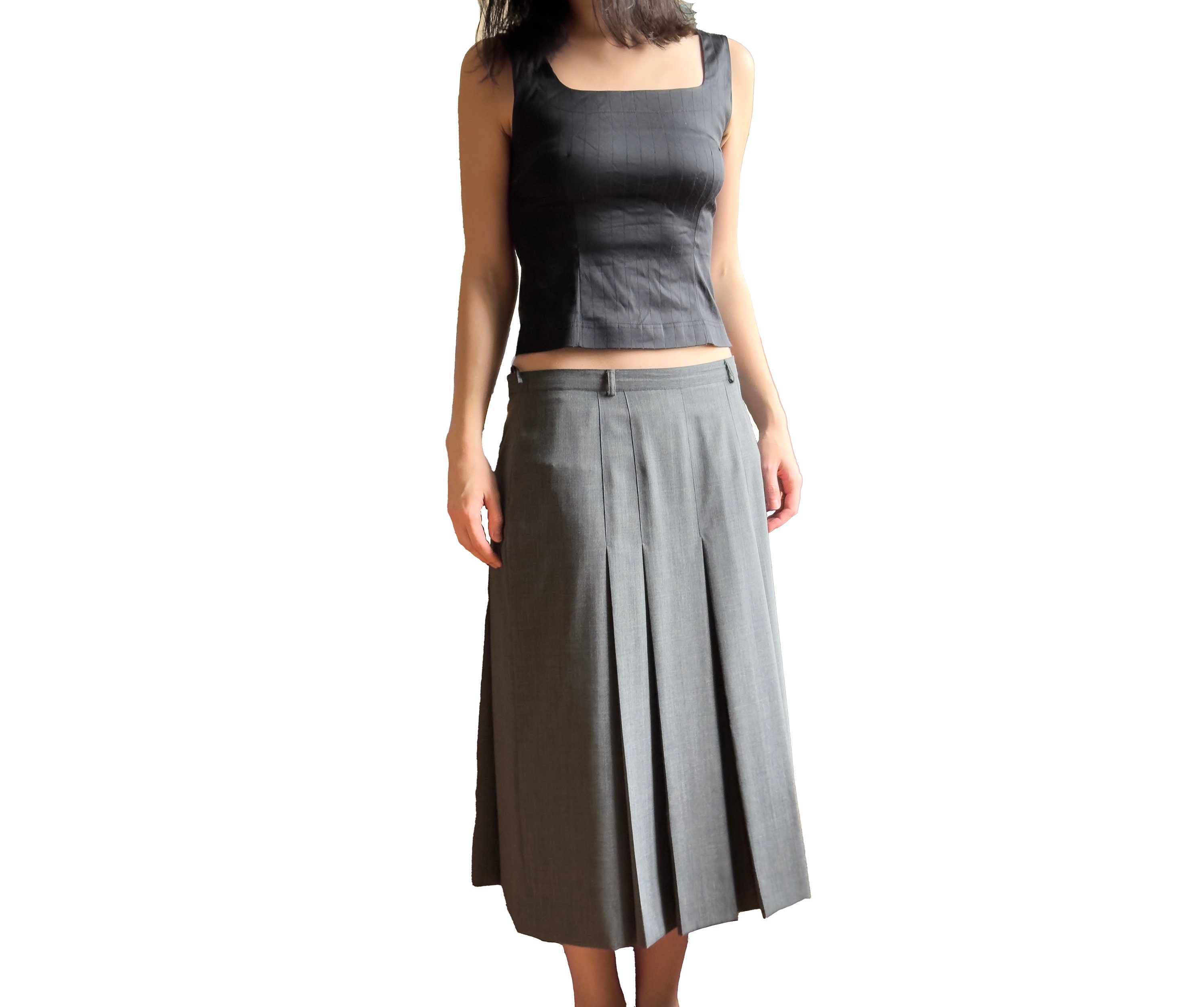 Vintage Burberry's Pleated Midi Grey Skirt, Burberry London
