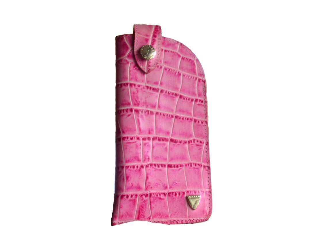 ASPINAL OF LONDON Vintage Rare Y2K Phone Pink Case Croc Print Real Leather