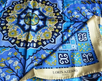 Vintage Loris Azzaro Silk Scarf silky scarves fun art design printed style multi color made in italy gift idea