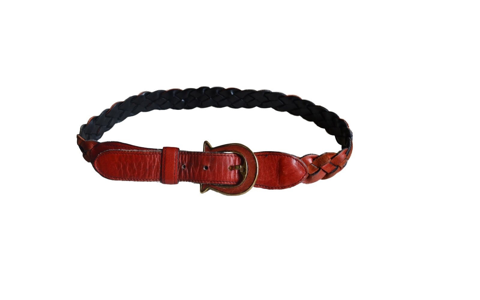 Etienne Aigner Vintage Woven Brown Leather Belt S Braided Round Chunky Buckle NEW Vintage Etienne Aigner Leather Wide medium Belt Large  main image 4
