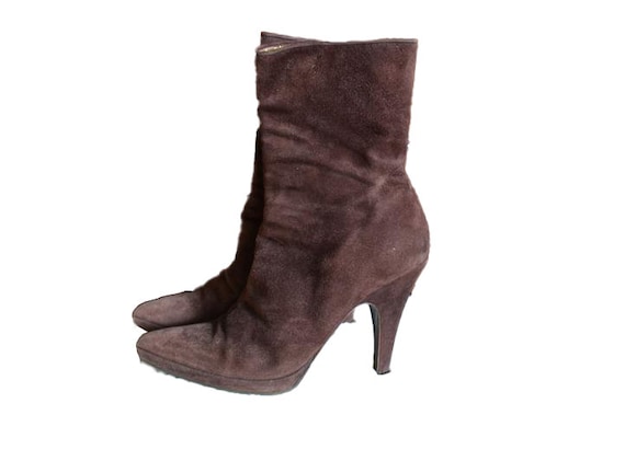 Vintage PRADA Brown Suede Boots Mid Suede Booties… - image 1