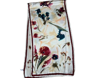 LAURA ASHLEY Vintage lange zijden bloemensjaal stola sjaal bloem aquarel tekening stuk, gemaakt in Italië