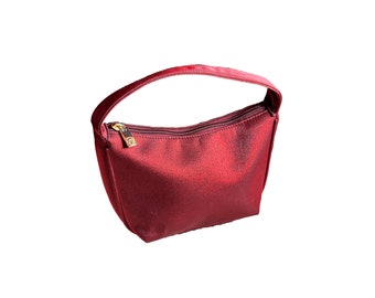 VERSACE Petit sac à main vintage Profumi Cosmetic Evening Night rouge foncé et or scintillant