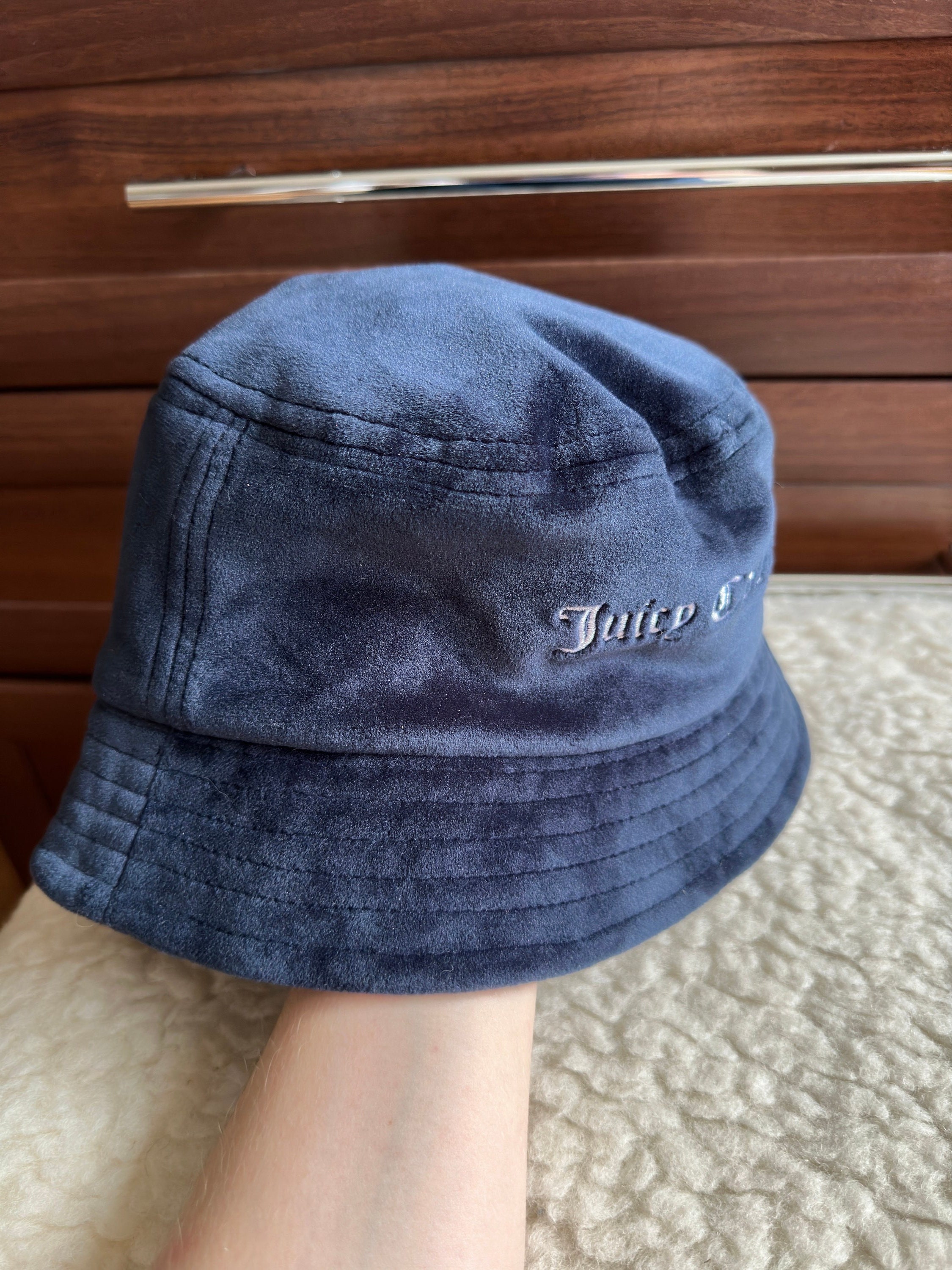 Vintage Y2K VELOUR Dark Navy Juicy Couture Bucket Hat