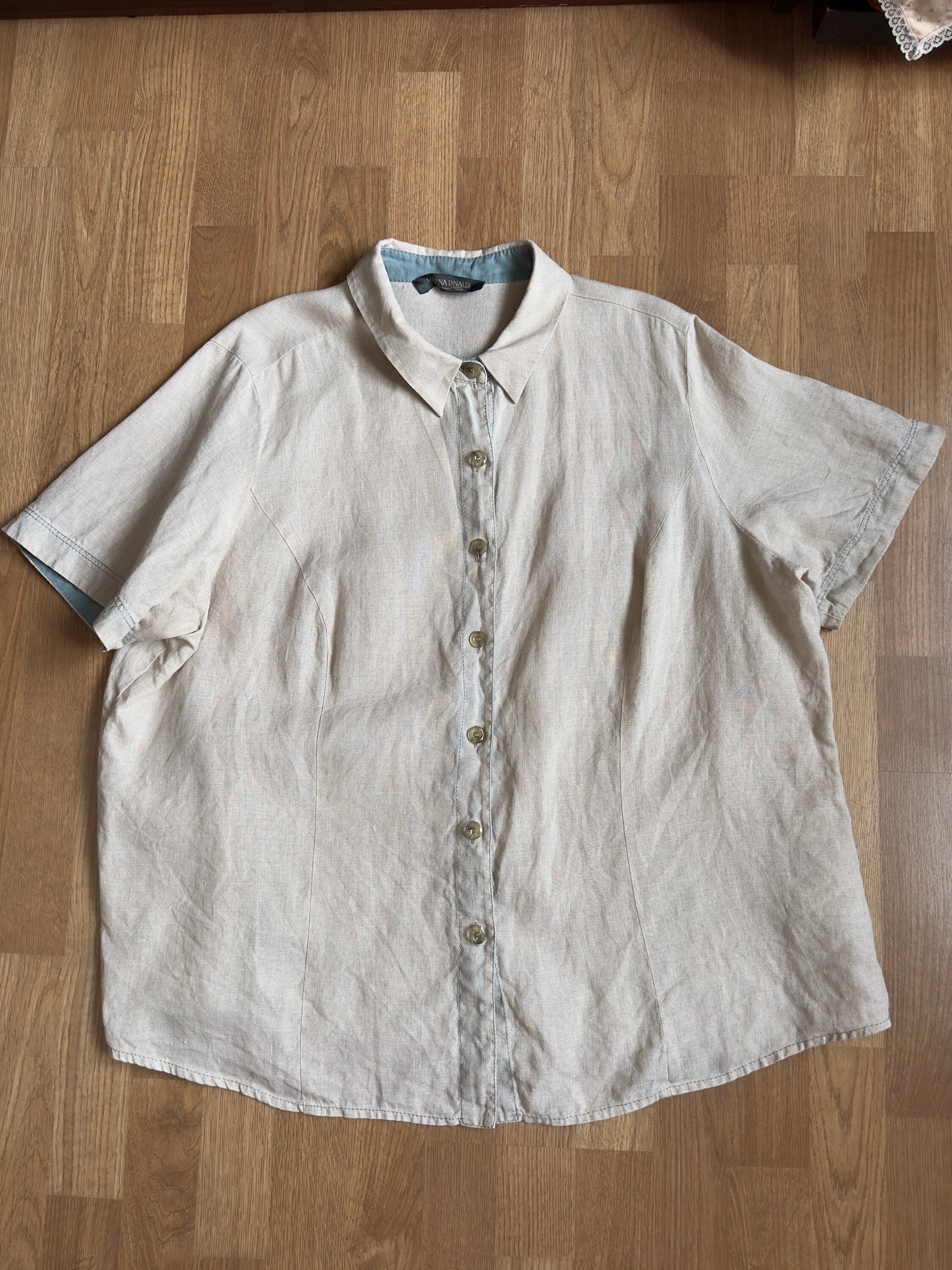 Chemisier Marina Rinaldi 100% Lin Noir - Taille 46 - Manches Courtes - Occasion Très Bon état