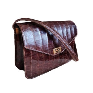 RARE Vintage 1980s Genuine Crocodile Alligator Skin Leather Shoulder Bag Croco Handbag, Exotic Leather Bag