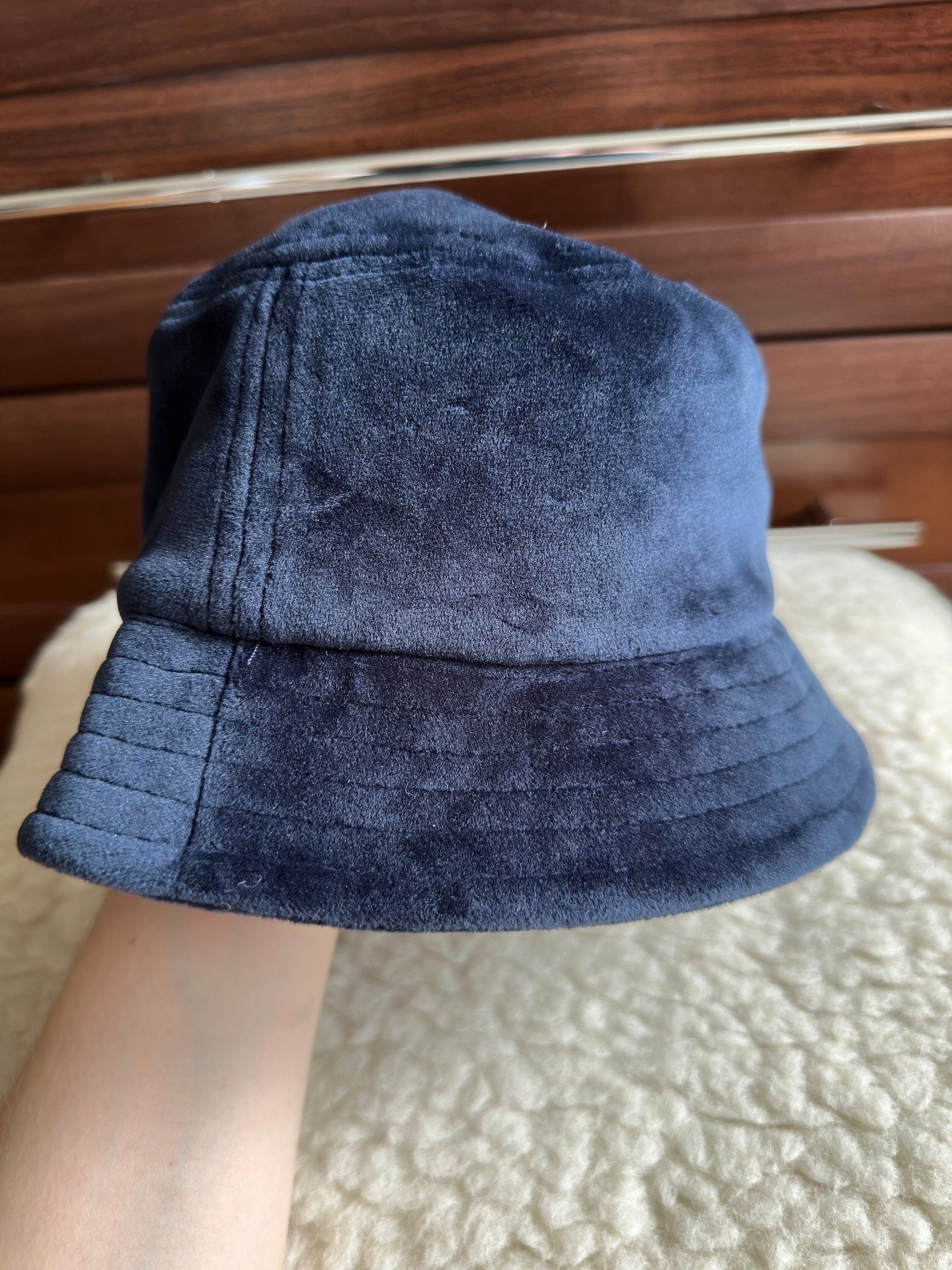入荷通知 アプリ おすすめ Vintage Hat Bucket Couture Juicy Navy Dark VELOUR Y2K 帽子