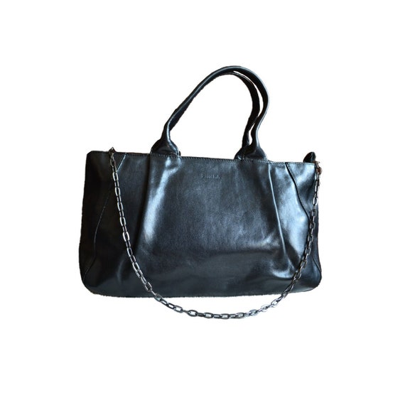 FURLA Vintage Black Leather Chain Handbag Women Leather Bag Furla Tote Bag Made in Italy Etsy Ireland