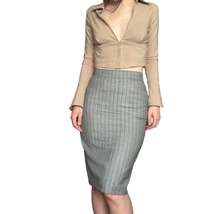 MAX MARA gray pencil skirt, MaxMara striped wool skirt, Vintage MaxMara grey skirt, Knee length skirt, Striped pencil skirt, Size GB10