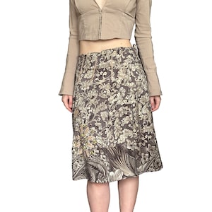 MALIPARMI 90s Vintage Silk Mid-Length Skirt in Brown, Italian Designer Skirt, A Line Skirt, Hippie Style, Italian, Silk Midi Skirt