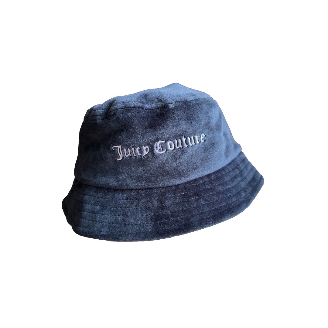 JUICY COUTURE★fluff Scalloped Hat JC265 Vintage Y2K VELOUR Dark Navy Juicy Couture Bucket Hat