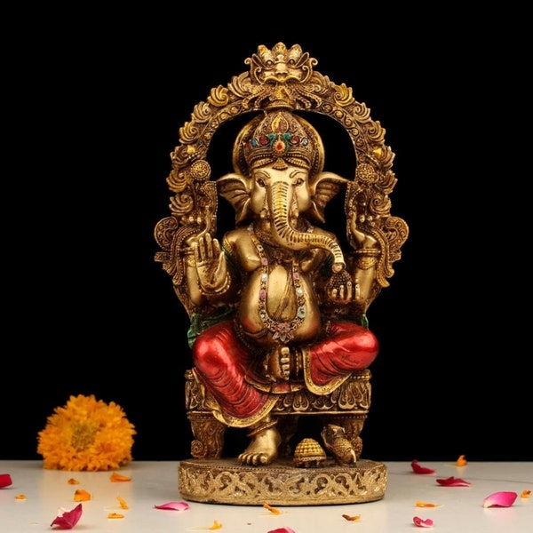 Ganesh ji Resin 10" Ganesh Copper Finish Hindu God Statue Ganpati Idol Figurine Decoration and Pooja Gifting Purpose Sculpture Statue Murti