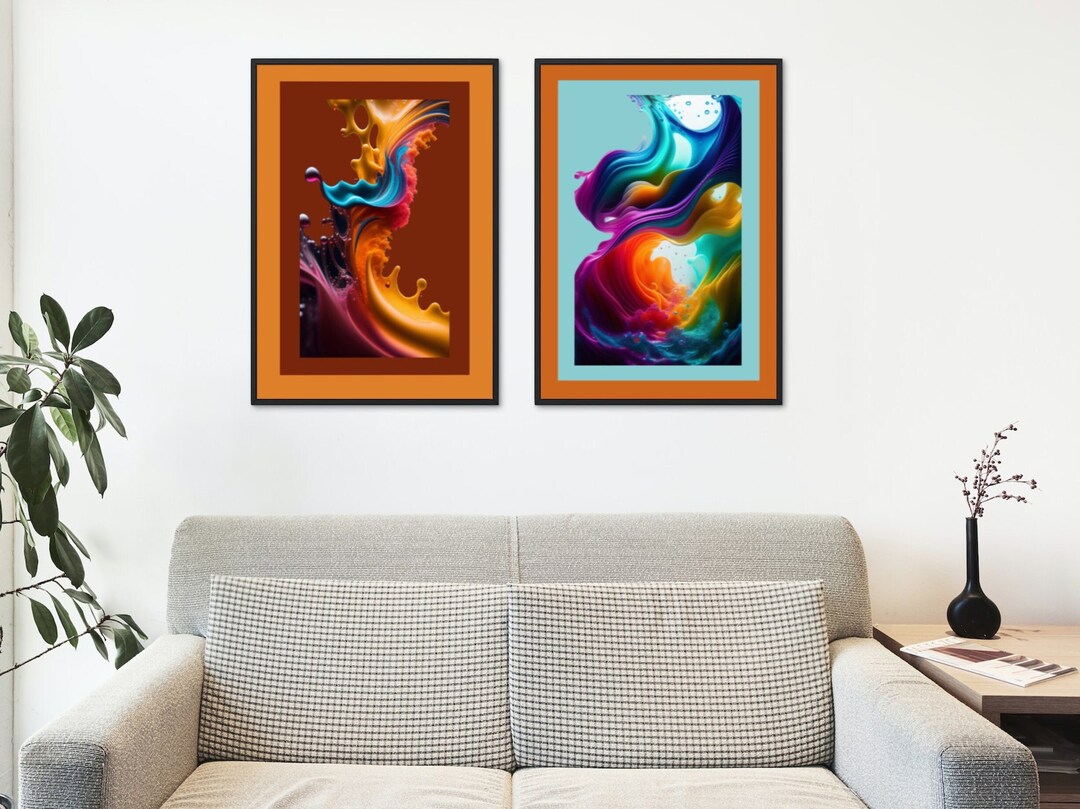 Set of 2 Abstract Colors Vintage Digital Arts Wall Arts Etsy