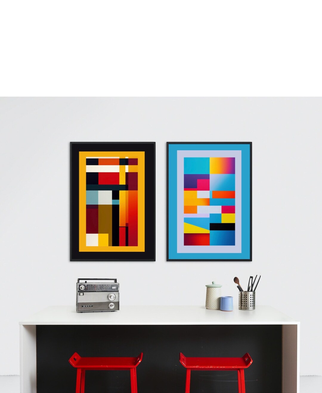Set of 2 Abstract Colors Vintage Digital Arts Wall Arts Etsy