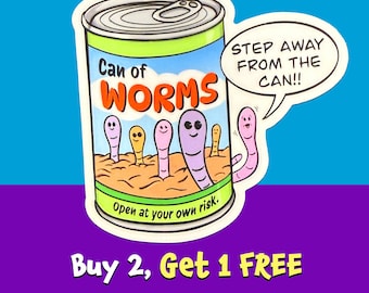 Can of Worms Sticker | Humorous Warning Decal (Waterproof Vinyl)