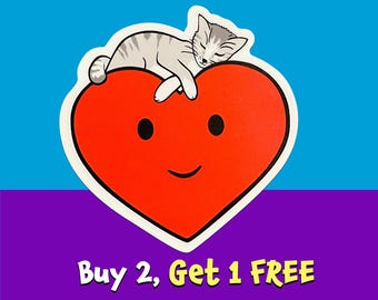 Kitten Napping on Heart Sticker | Waterproof Vinyl Decal