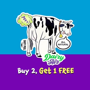 Dairy-Air Cow Vinyl Sticker: Funny Fart Joke Laptop Decal