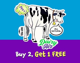 Dairy-Air Cow Vinyl Sticker: Funny Fart Joke Laptop Decal