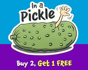 In a Pickle Sticker | Funny Pickle Sticker | Retro Cartoon Vinyl Sticker | Food Pun | Quirky Laptop Water Bottle Sticker