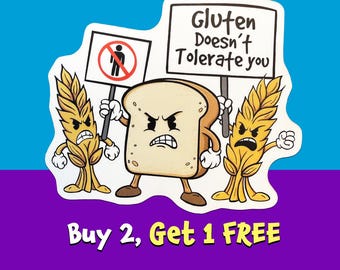 Gluten Doesn't Tolerate You Vinyl Sticker: Funny Gluten Free, Laptop Decal