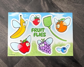 Fruit Flies Sticker Sheet | Punny Stickers for Kids