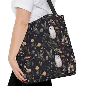 Kräuterkunde Dark Academia Magie Eule gemusterte Einkaufstasche, Buch-Liebhaber-Geschenk, literarische Tasche, Bibliotheks-Tasche, Schultasche, Lehrer-Geschenk