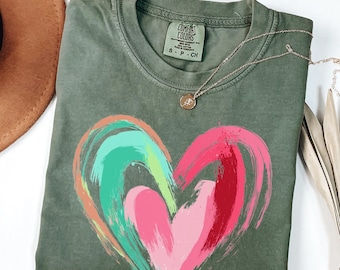 Camiseta Comfort Colors Heart: Camiseta de acuarela para San Valentín