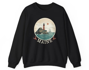 Vintage Maine Lighthouse Sweatshirt: Coastal Nautical Jumper