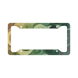 Moss Green and Gold Swirls License Plate Frame, Car Accessory, Vehicle Decoration, Aesthetic Car Tag Holder, Unique Auto Gift, Decorative