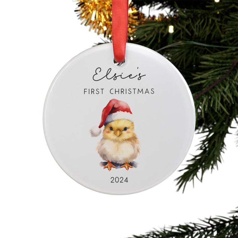 Personalized Baby Chick Christmas Hat Keepsake Babys First Christmas