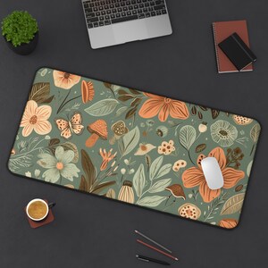 CottageCore Flower Butterfly Mushroom Mouspad Desk Mat Colorful Cottagecore Nature Mouse Pad and Desk Mat, Cottage Core Office Decor