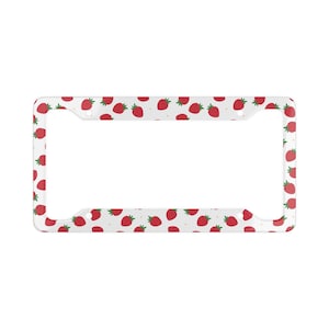 Cottagecore Strawberry License Plate Frame - Floral Car Accessory, Rustic Vehicle Decoration, Farmhouse Auto Gift, Gardening Lover Present,